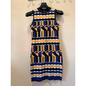 Women's Brigitte Bailey Mini Dress S Blue Gold Geometric